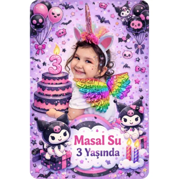 Kuromi Temalı Doğum Günü Magnet 6x9cm