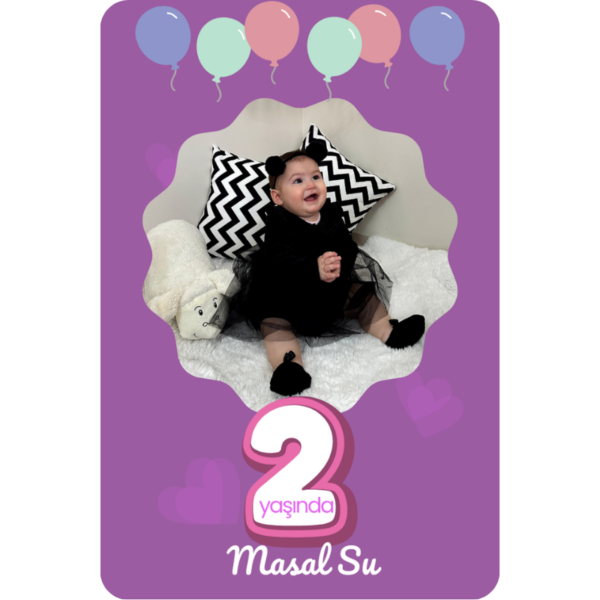 Mor Balon Temalı Doğum Günü Magnet 6x9cm